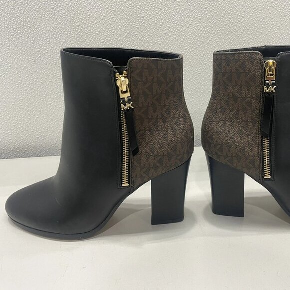 NEW MICHAEL KORS  Women’s Britt Logo Trim Ankle Boots – Black/Brown Size 8M - Picture 1 of 6